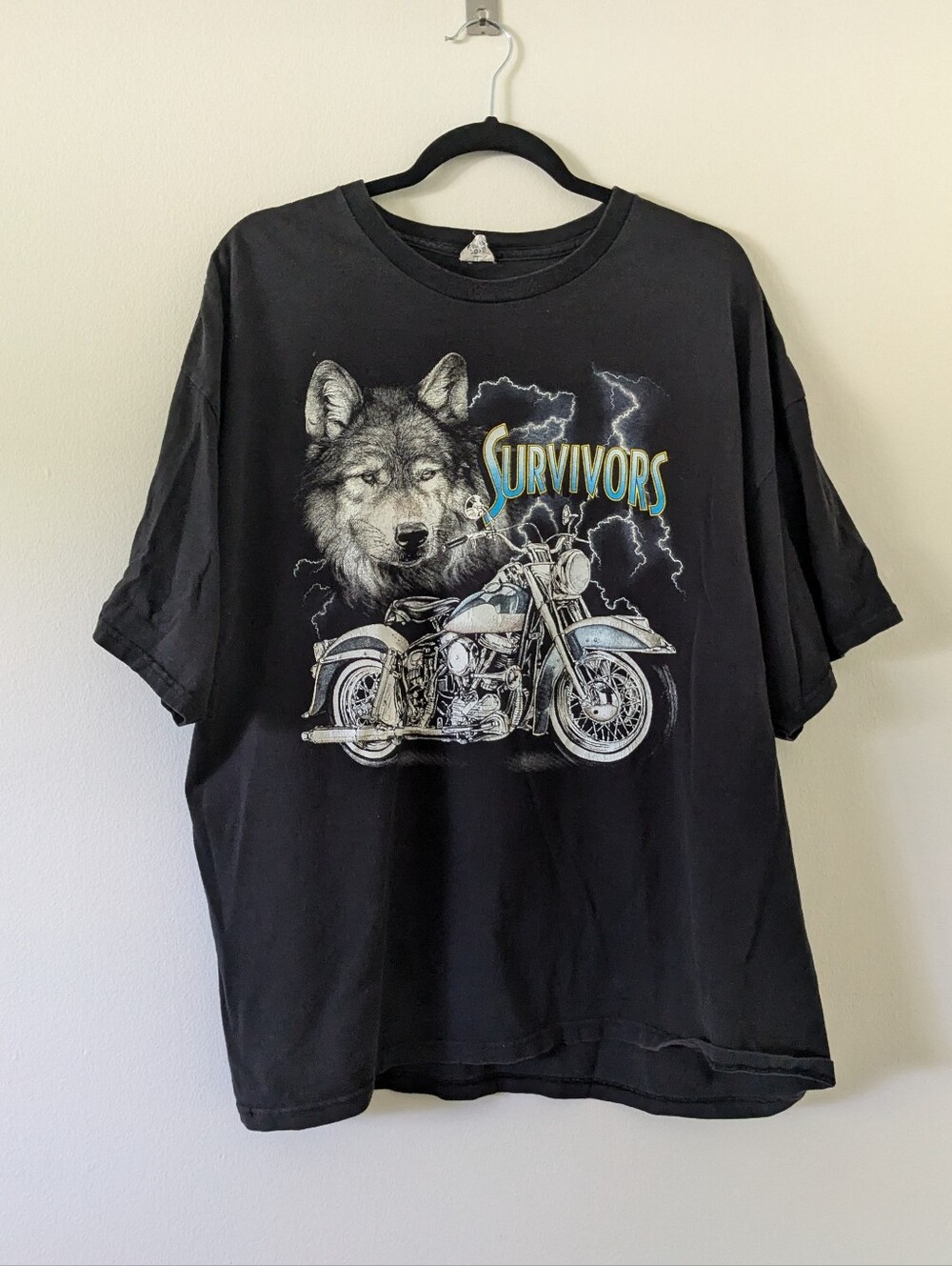 Survivors Wolf Motorcycle Biker 2012 Bike Week Cherokee NC Black T-Shirt Men 2XL